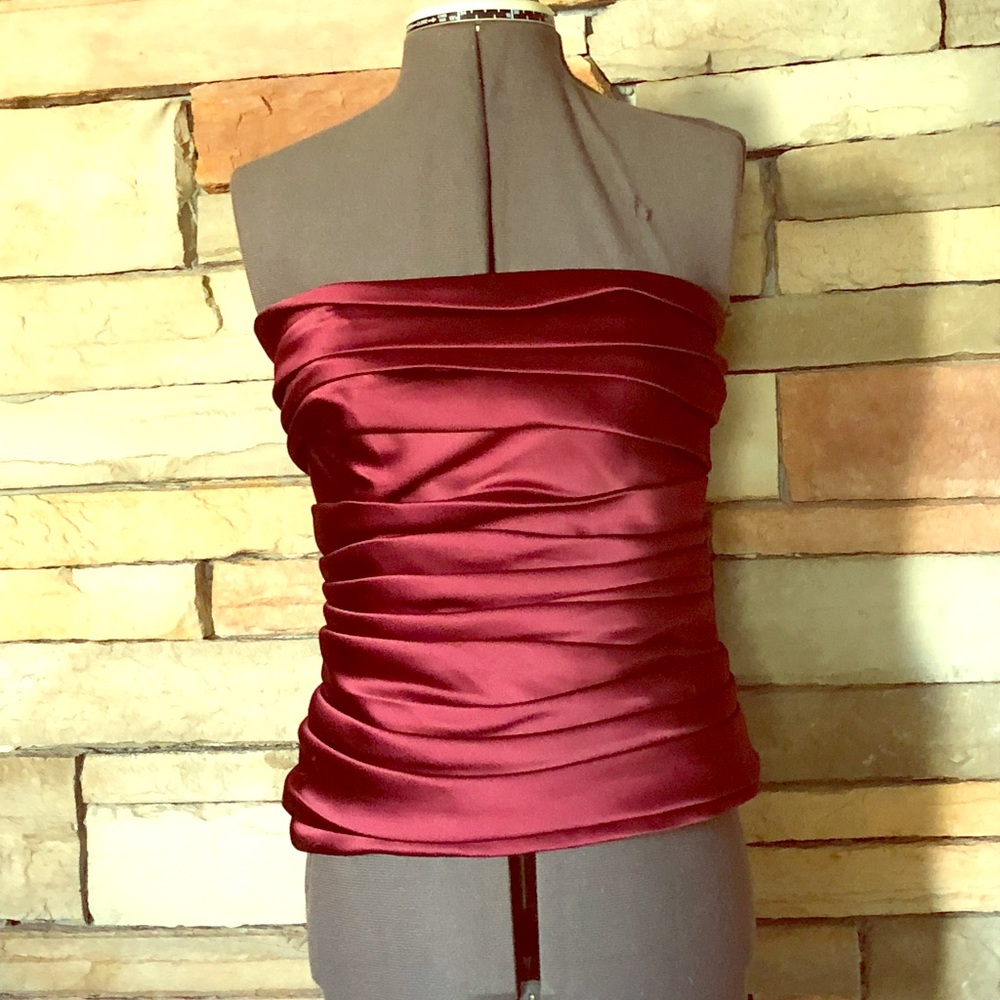 EUC: Ralph Lauren Strapless Pleated Satin Blouse